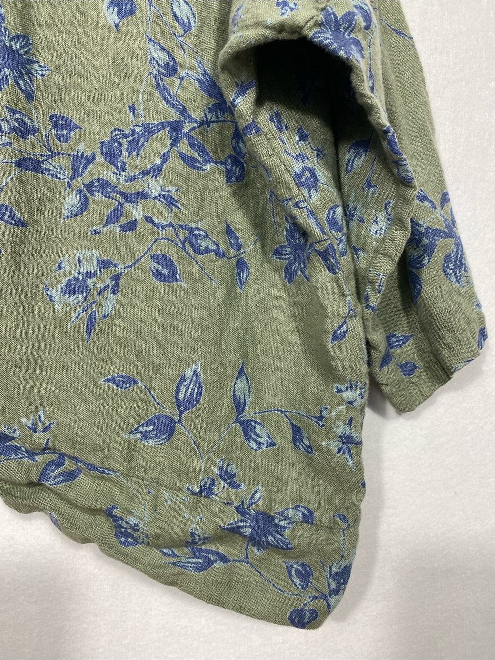 Liabella 100% Linen Made in Italy Sage Green & blue Floral Button-Neck Tunic Top - Picture 9 of 10